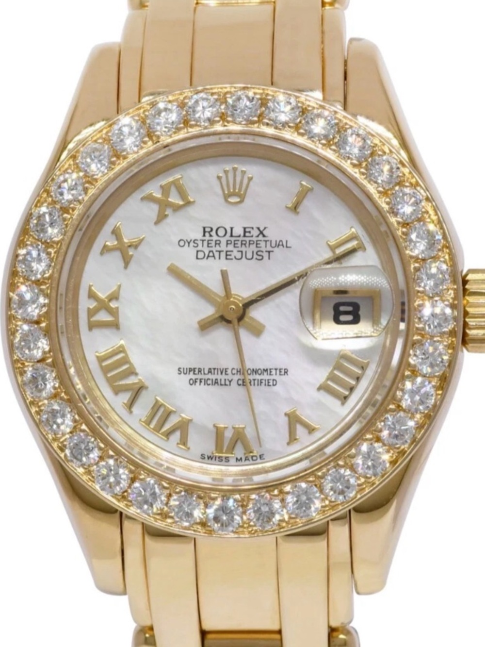 Rolex Gold Ladies Datejust with Diamond Bezel and Mother-of-Pearl Dial